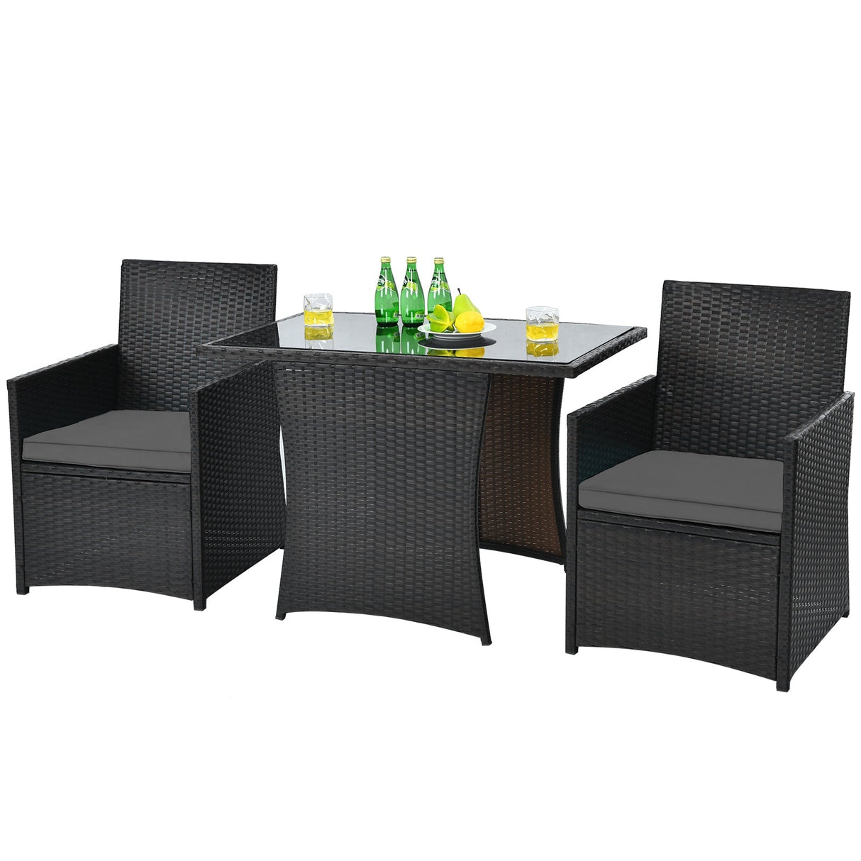 Conjunto de muebles de ratán para patio de 3 piezas con cojín y reposabrazos de sofá