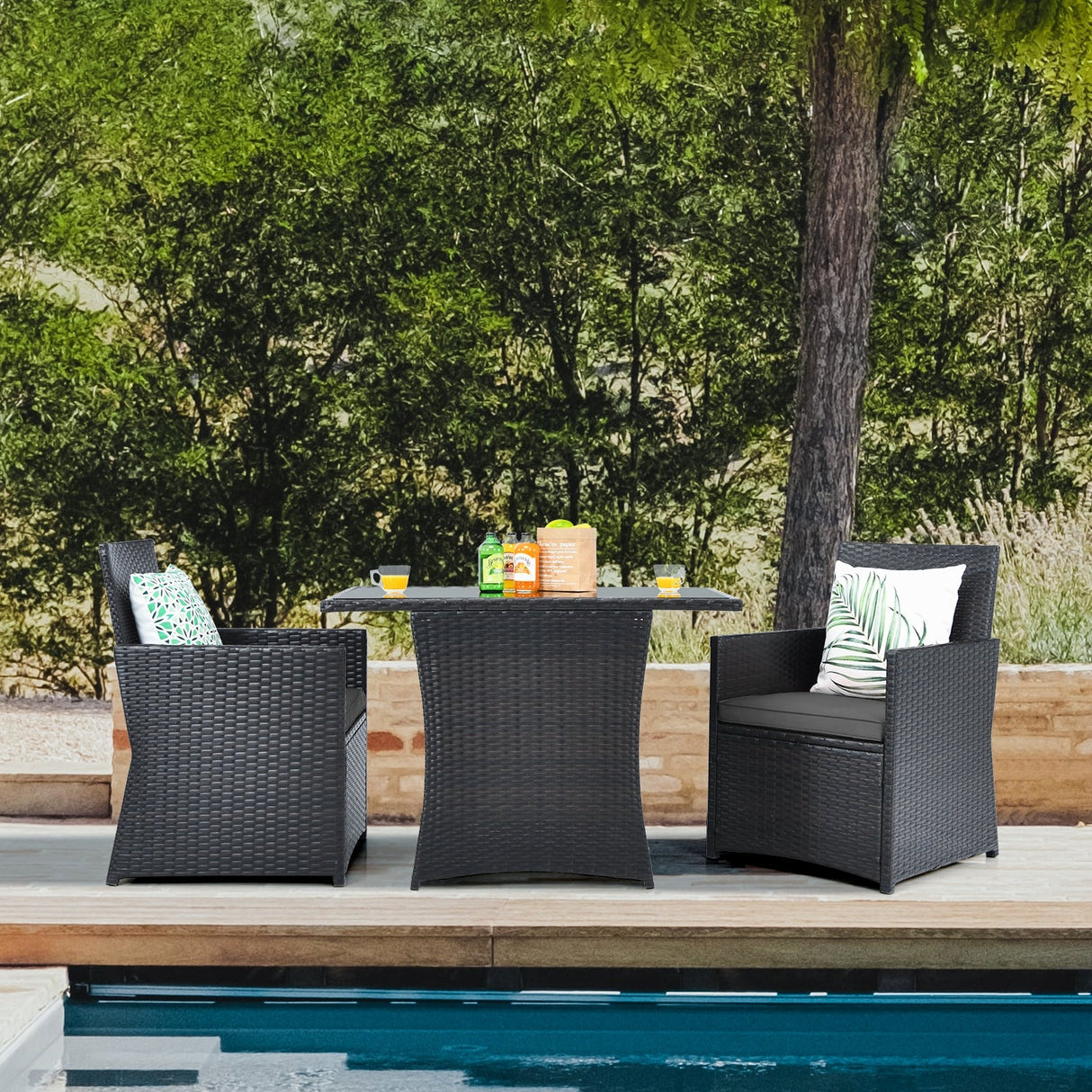 Conjunto de muebles de ratán para patio de 3 piezas con cojín y reposabrazos de sofá