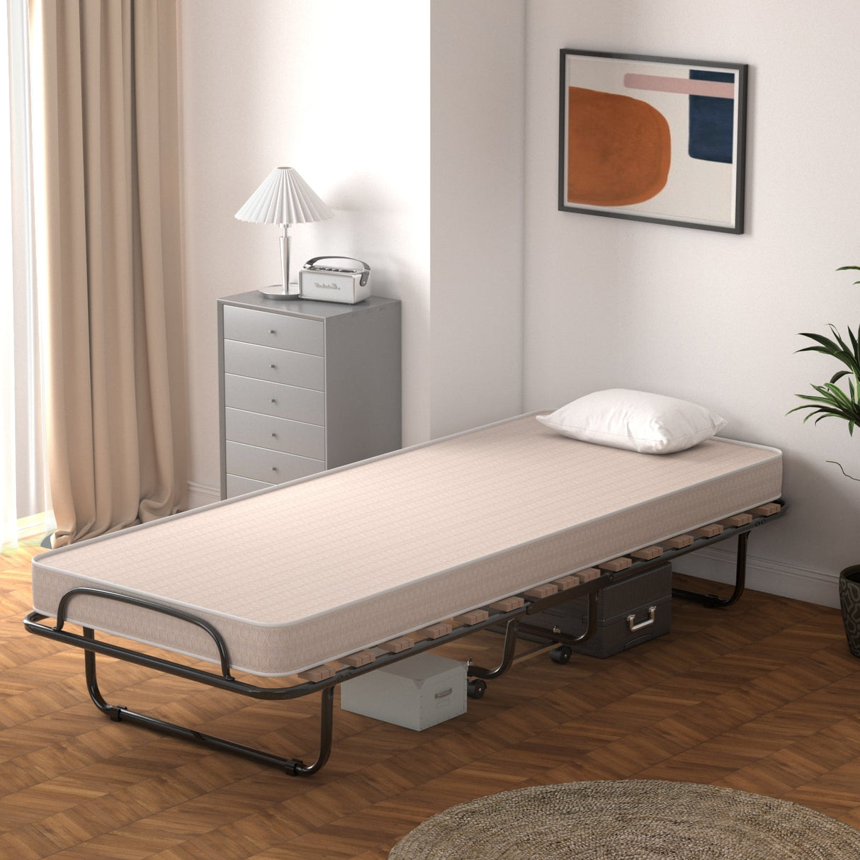Cama Plegable Portátil con Colchón de Espuma Viscoelástica y Estructura de Metal Resistente Hecho en Italia