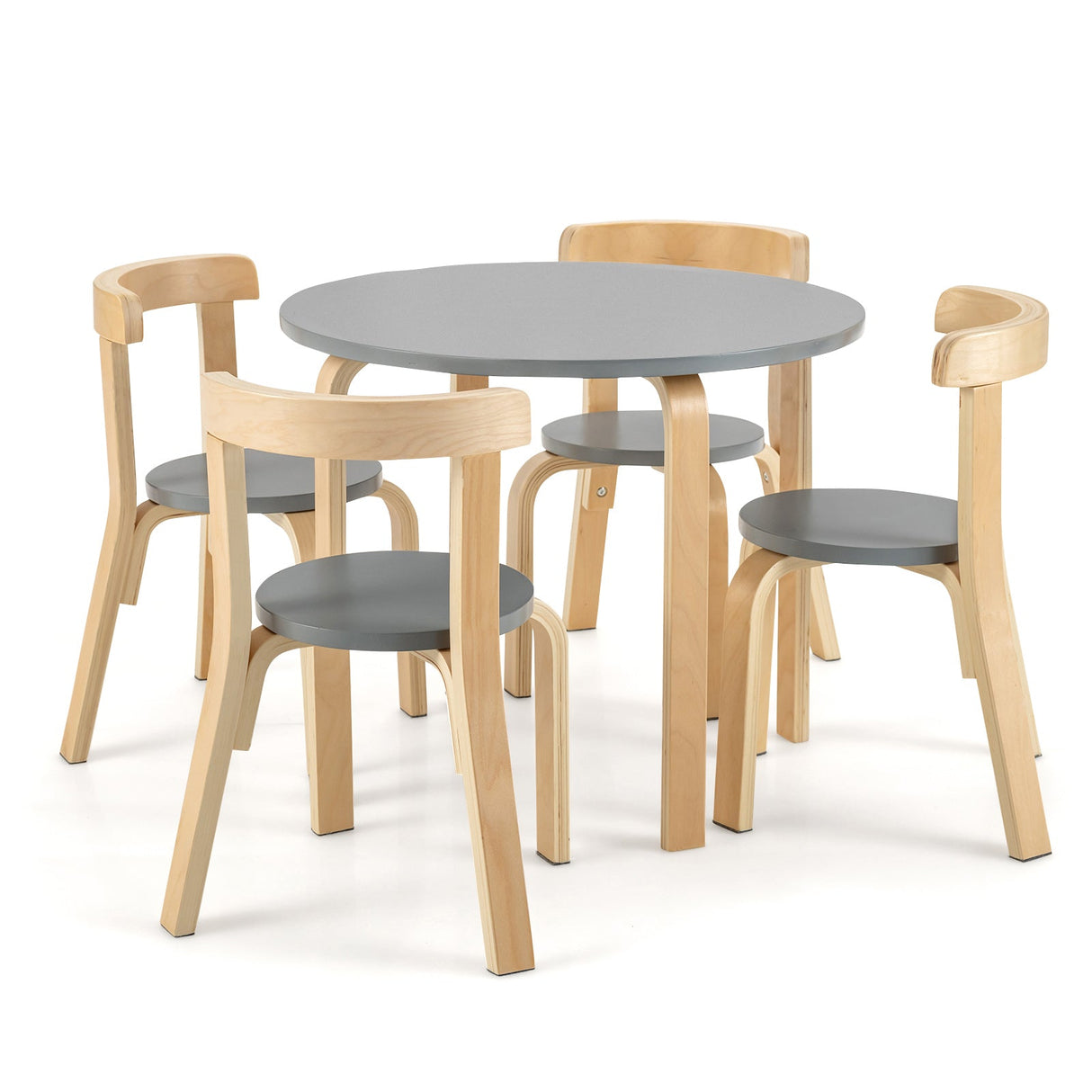 Juego de mesa y 4 sillas de madera para niños con respaldo curvado