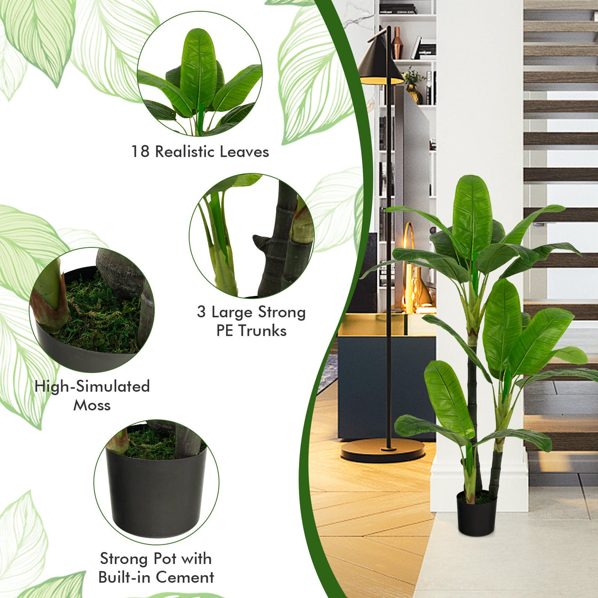 Árbol Artificial de 5 Pies con 18 Hojas Grandes