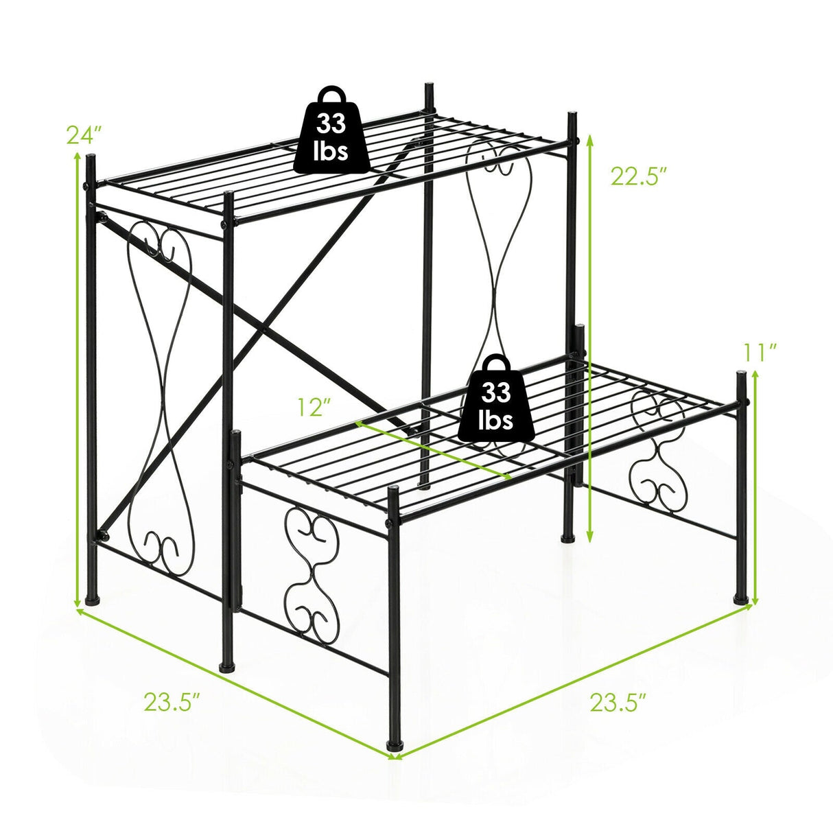 Estantería metálica de 2 niveles para plantas de jardín