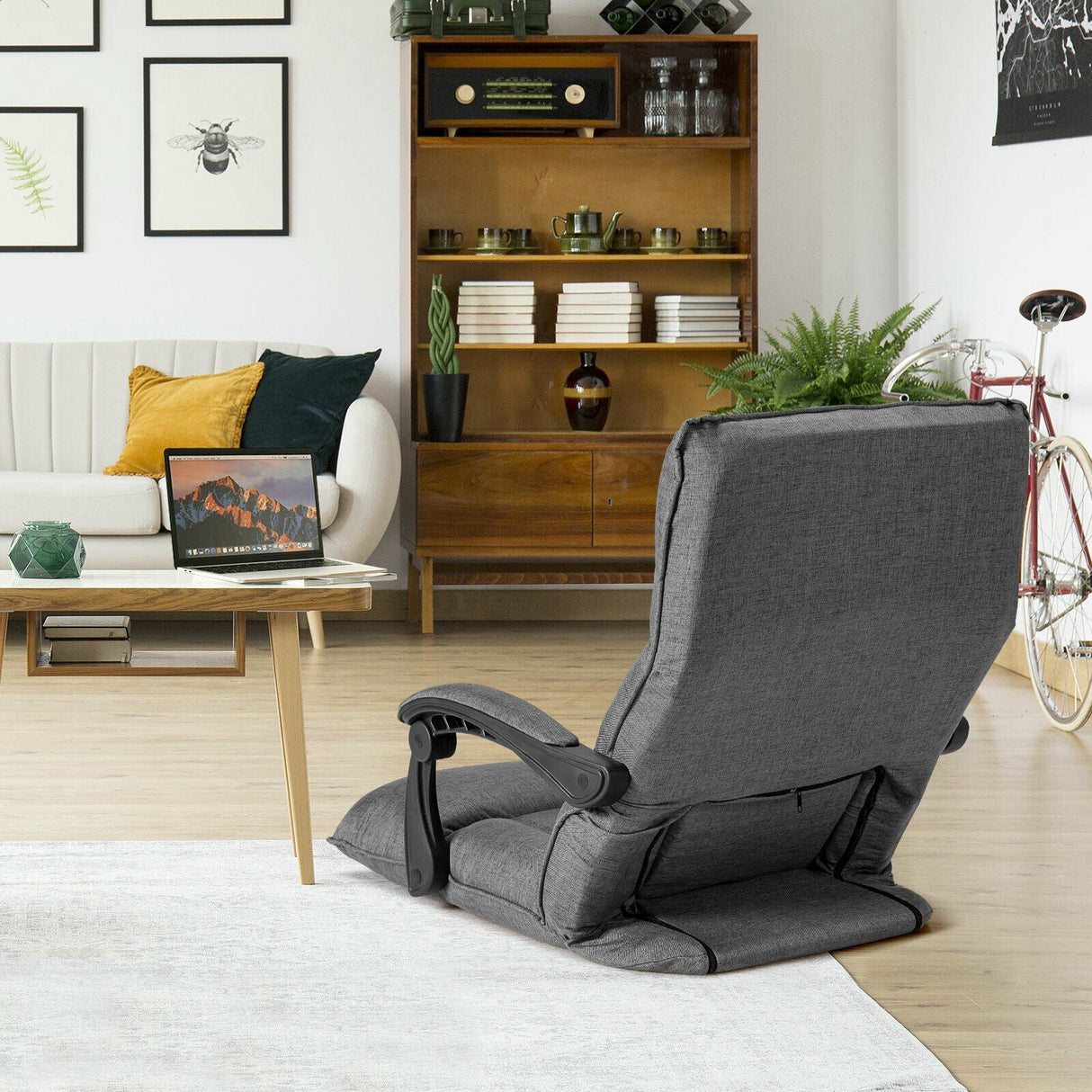 14-Position Adjusting Lazy Sofa Chair with Waist Pillow and Armrests