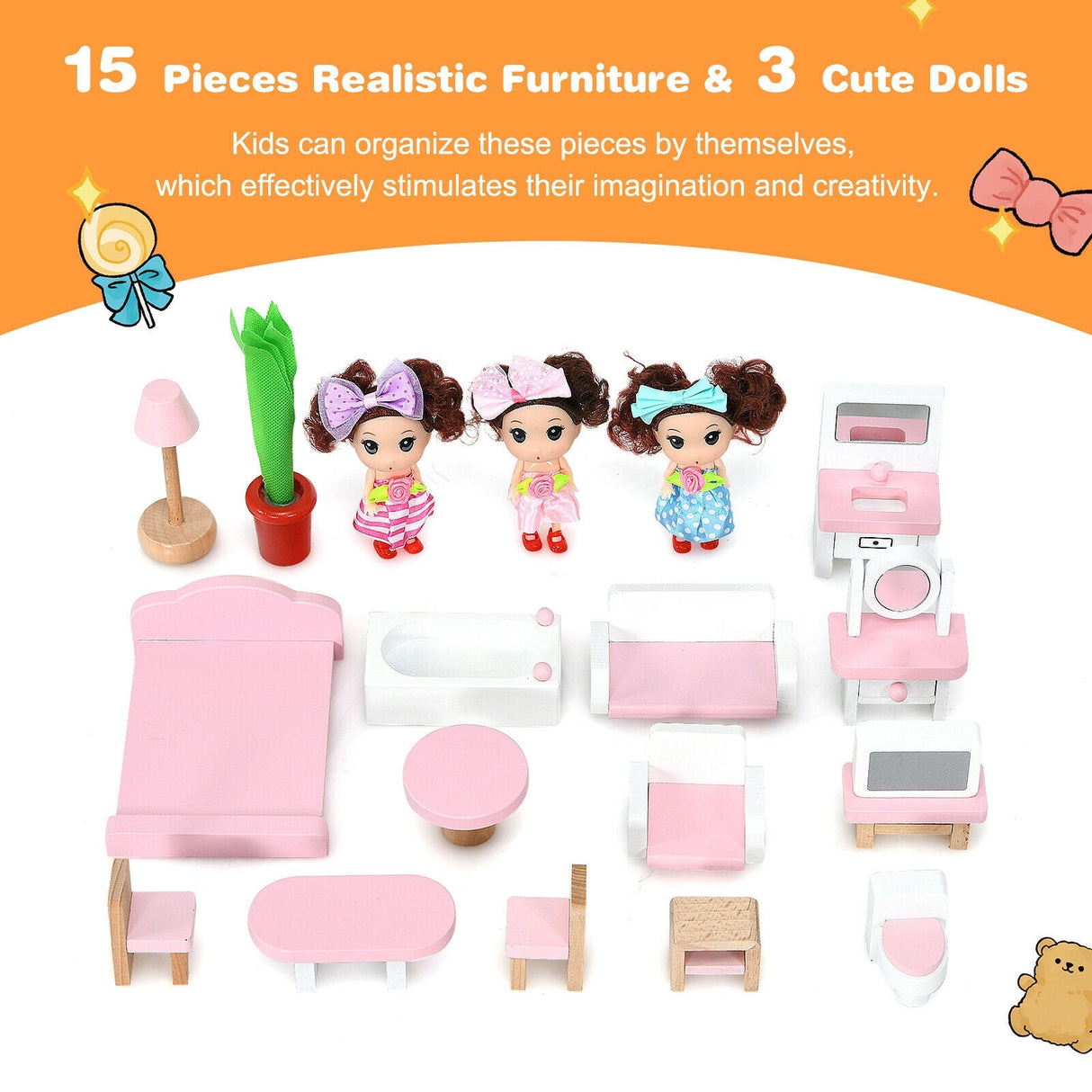 Casa de muñecas de madera de 3 pisos con juego de simulación con muebles y muñeca, regalo para mayores de 3 años