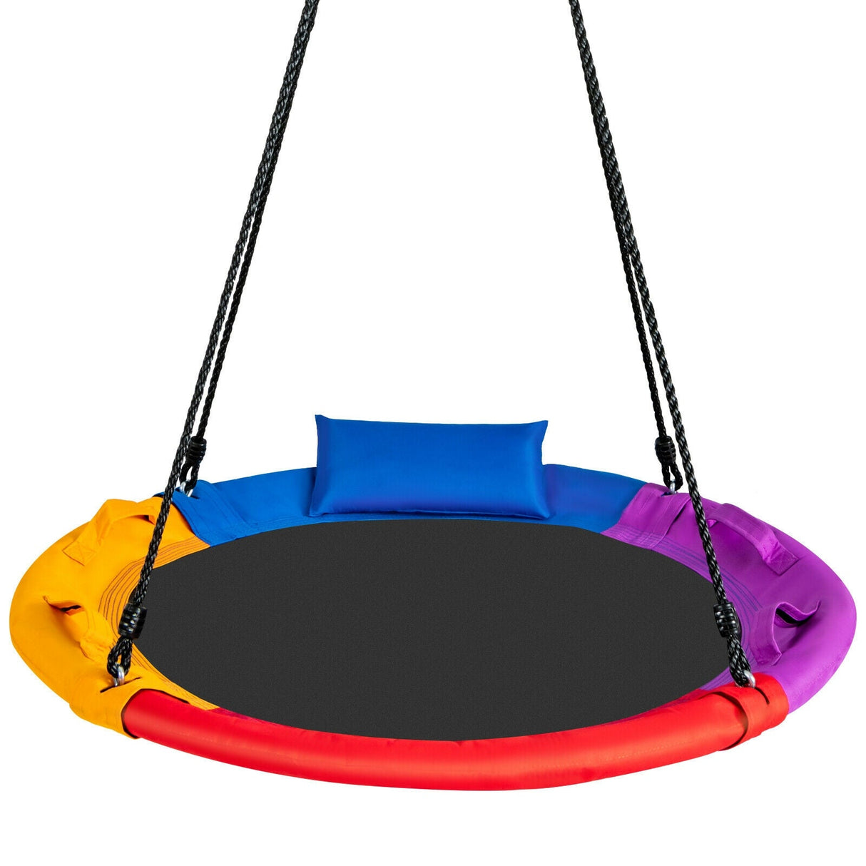 Columpio de Plataforma Redonda para Exteriores, de 40 pulgadas, con Almohada y Asa - Multicolor