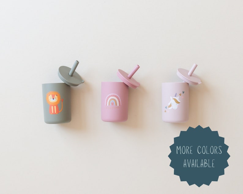 Vaso de silicona con pajita para bebés y niños pequeños - Vaso antiderrame de silicona de 177 ml