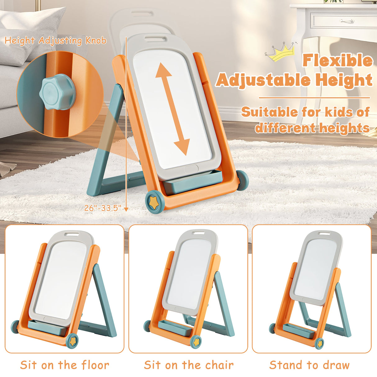 Set de caballete de arte ajustable en altura para niños con silla