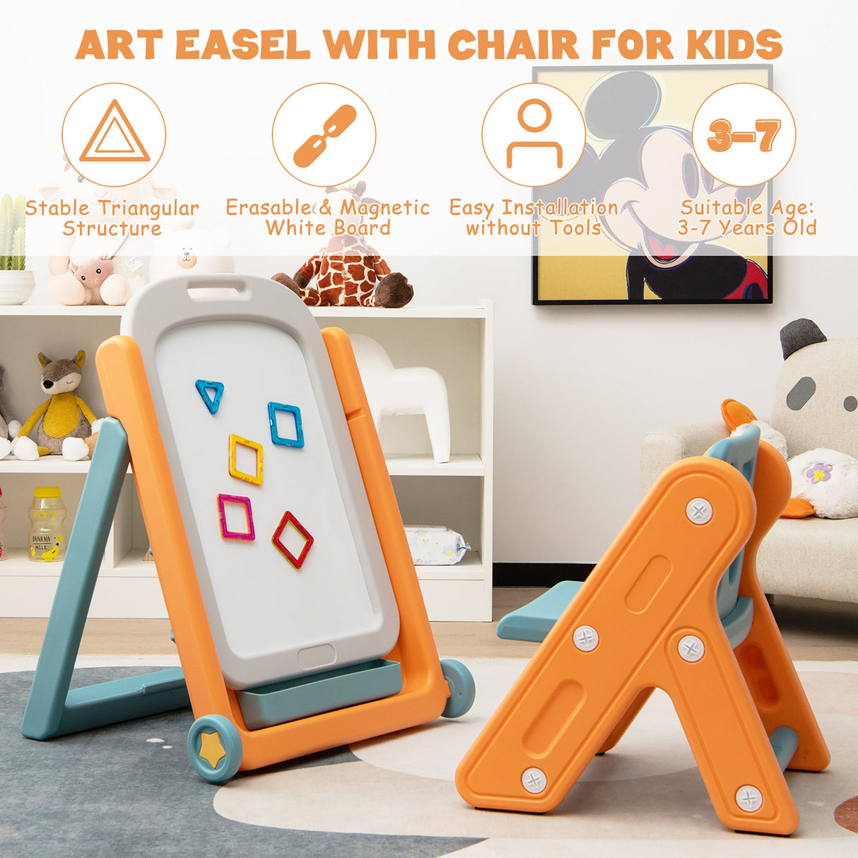 Set de caballete de arte ajustable en altura para niños con silla