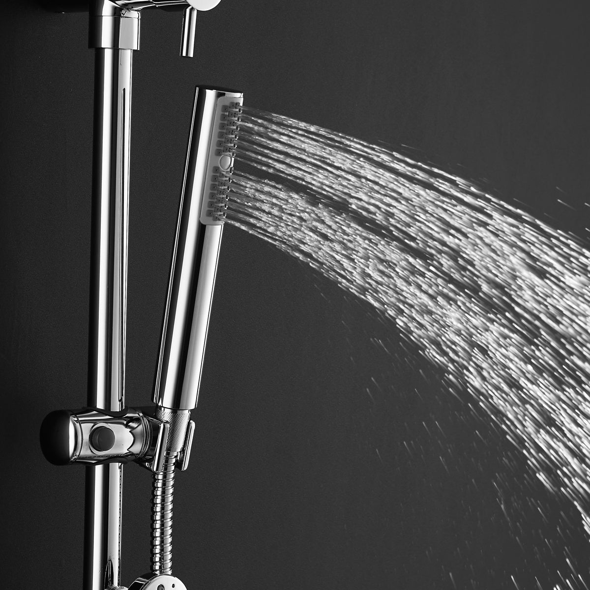 Panel de ducha de lluvia de latón cromado de 44 pulgadas, montaje en pared con ducha de mano