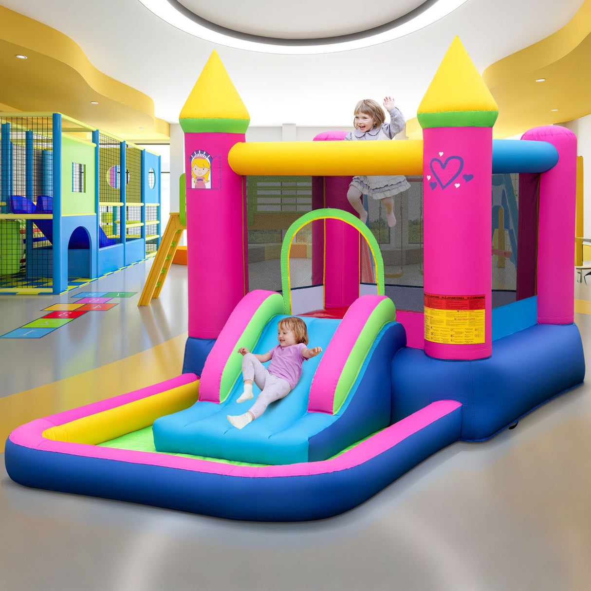 Casa de rebote inflable 4 en 1 para niños, castillo inflable con temática de princesa