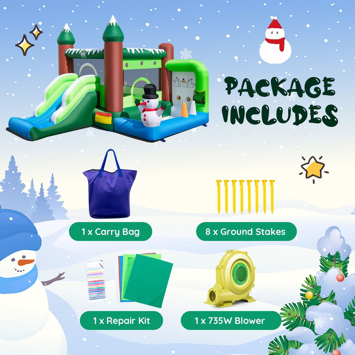 Castillo hinchable de Navidad con soplador de 735 W