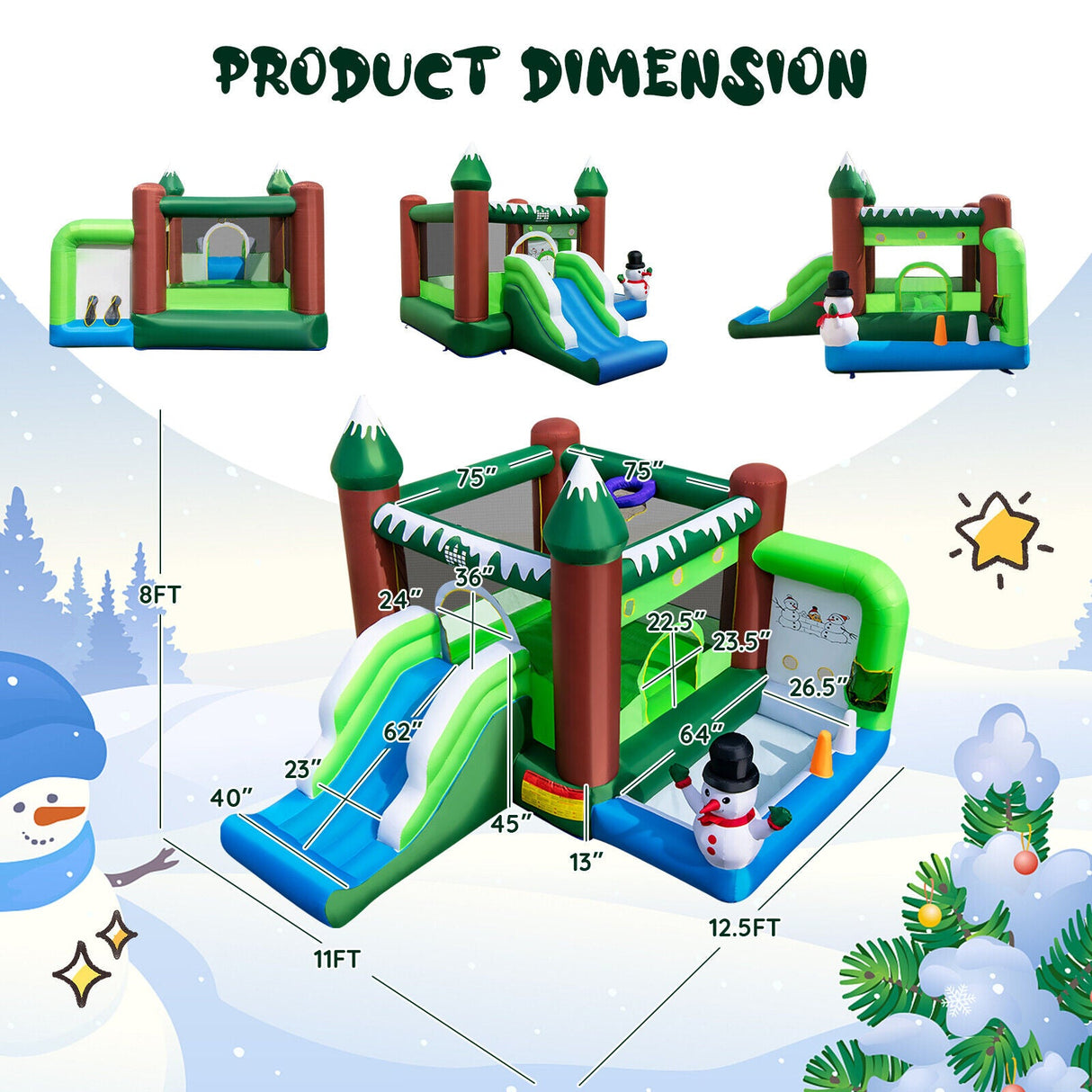 Castillo hinchable de Navidad con soplador de 735 W