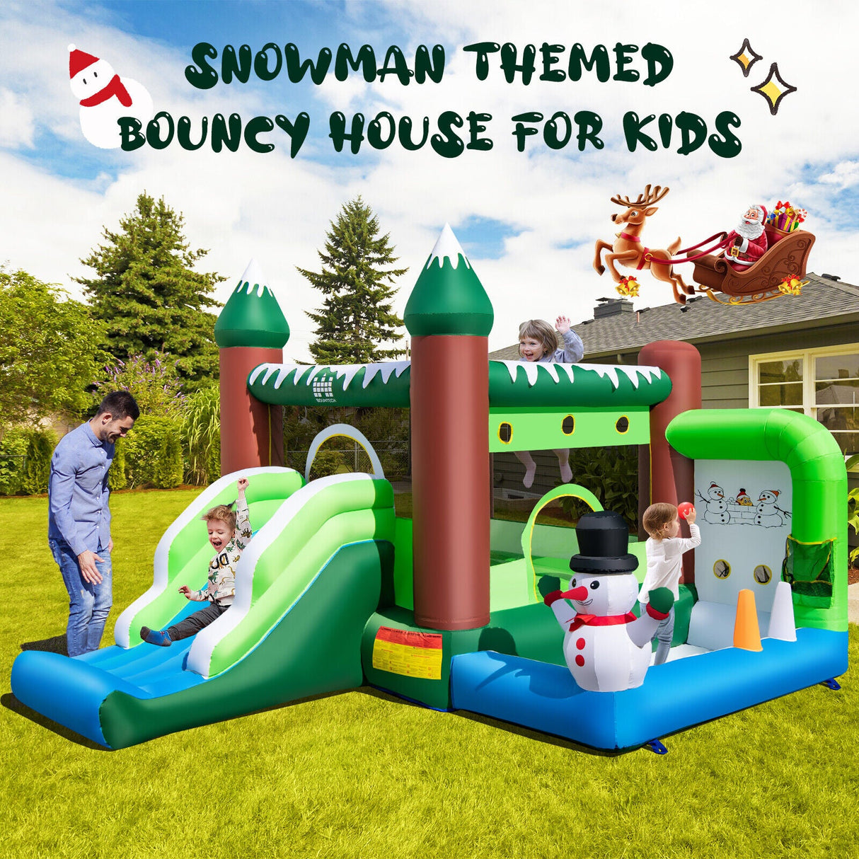 Castillo hinchable de Navidad con soplador de 735 W