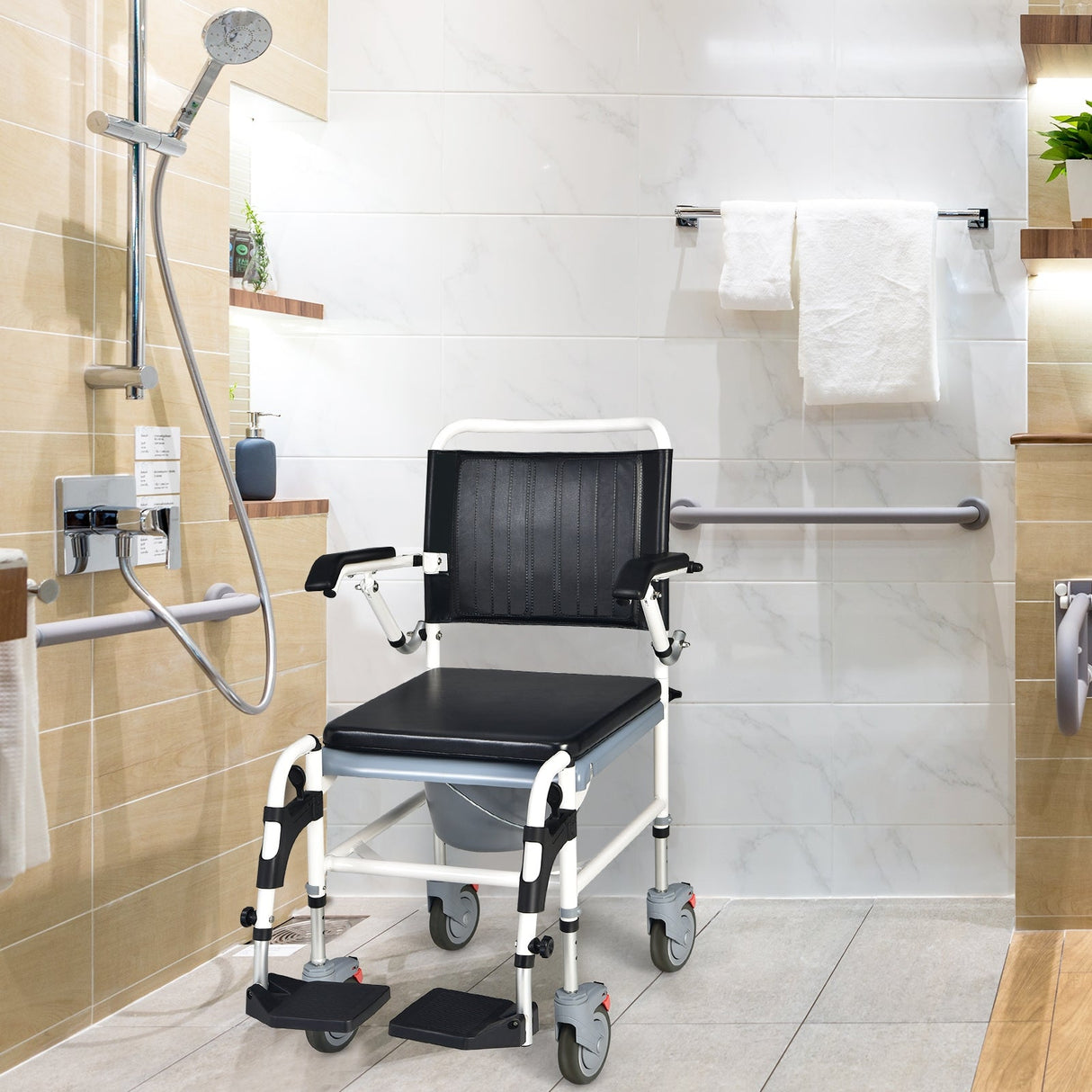 Silla de ruedas inodoro 4 en 1 con balde desmontable