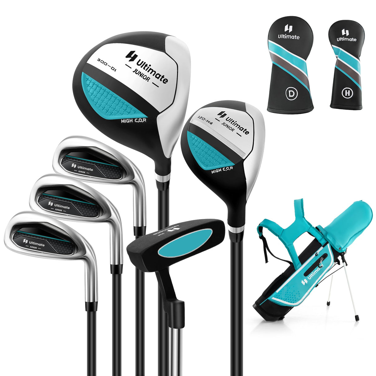 Juego completo de palos de golf júnior con bolsa con soporte y cubierta para la lluvia