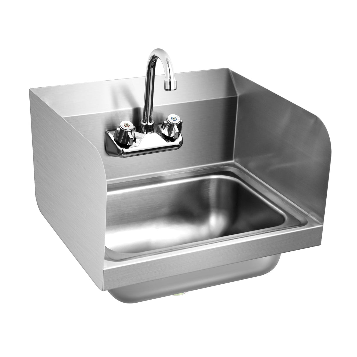 Fregadero de Pared de Acero Inoxidable para Lavado de Manos con Grifo y Protección Lateral
