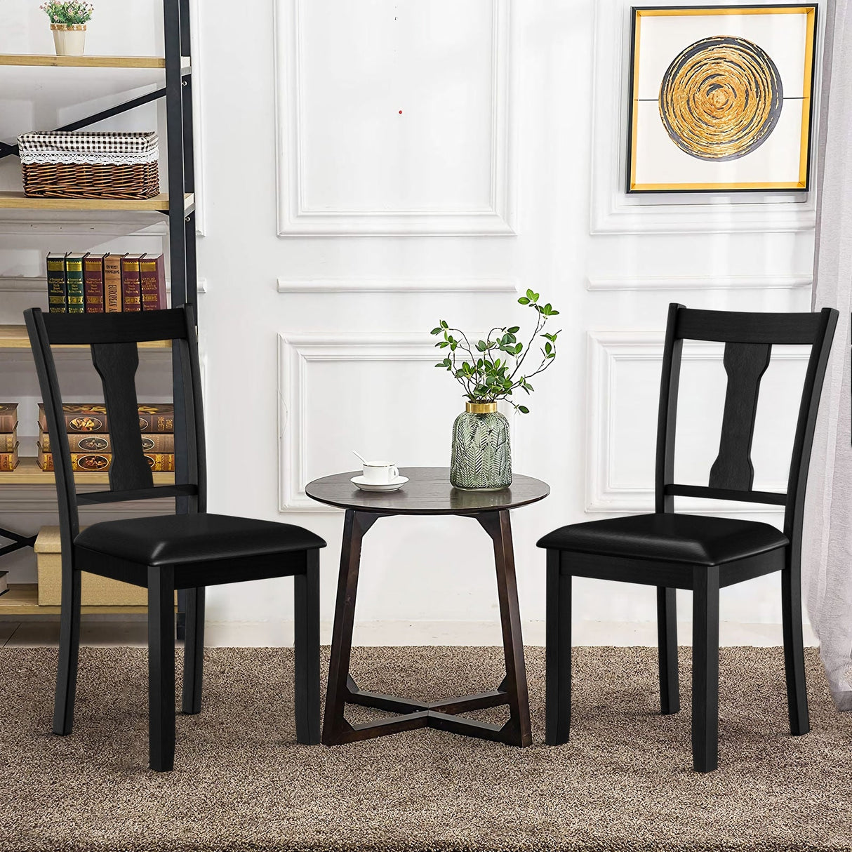Juego de 2 sillas de comedor con estructura de madera de caucho y asiento acolchado tapizado