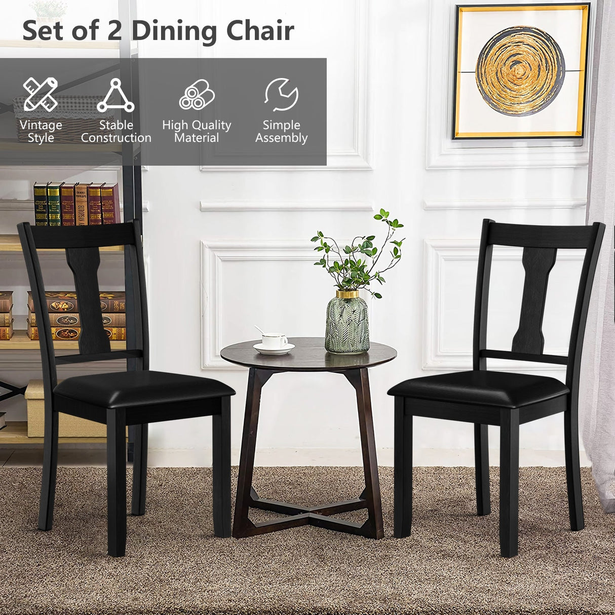Juego de 2 sillas de comedor con estructura de madera de caucho y asiento acolchado tapizado