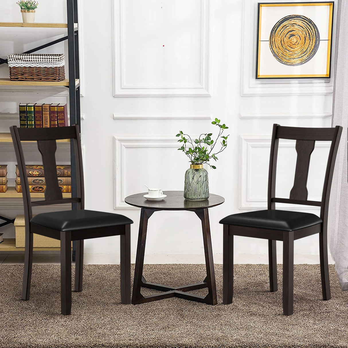 Juego de 2 sillas de comedor con estructura de madera de caucho y asiento acolchado tapizado