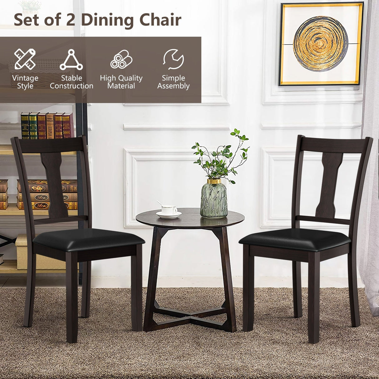 Juego de 2 sillas de comedor con estructura de madera de caucho y asiento acolchado tapizado