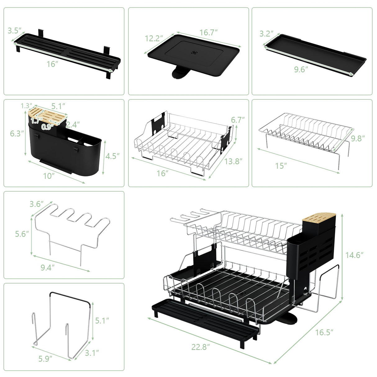 Escurridor de platos desmontable de 2 niveles con soporte para cubiertos