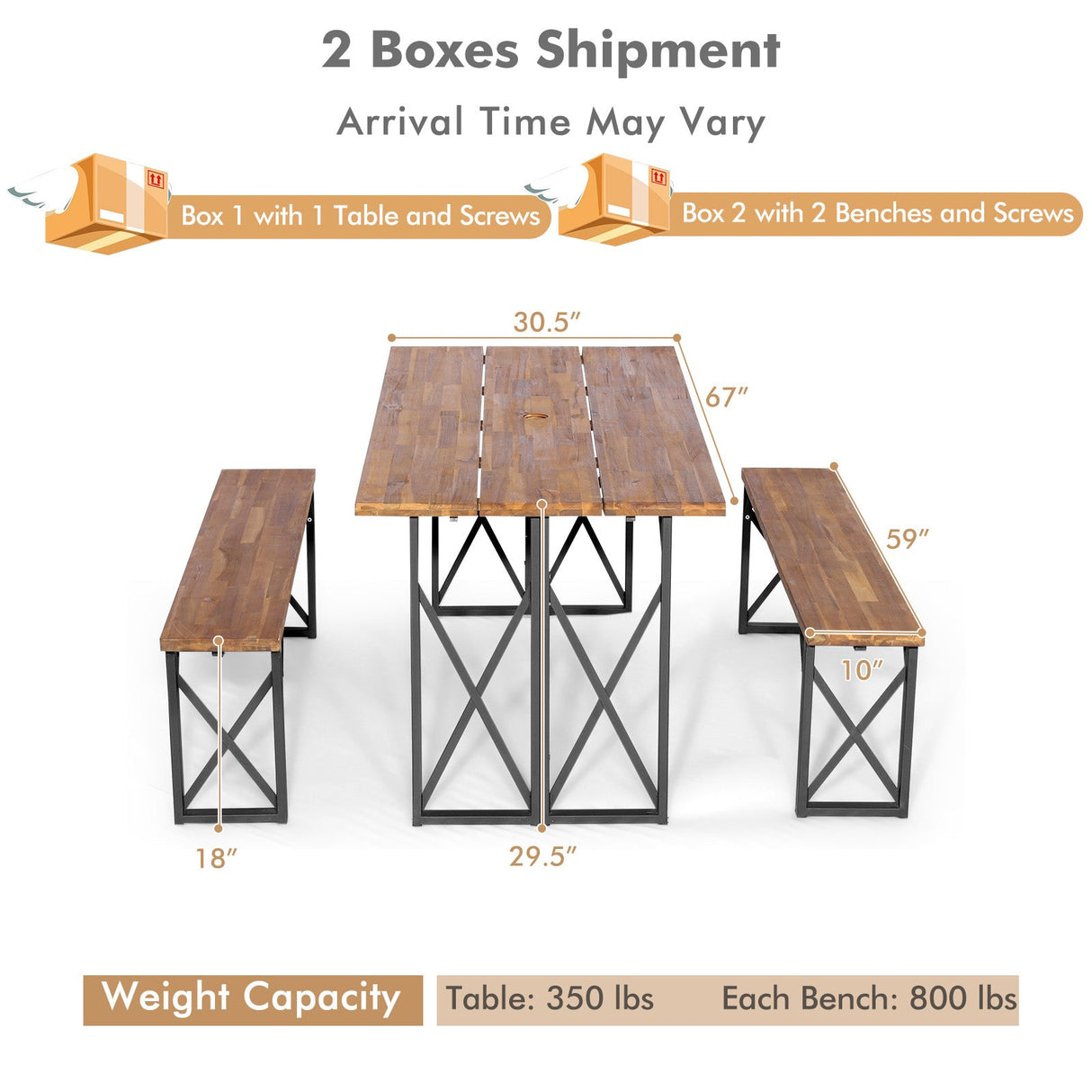 Juego de mesa de comedor para patio exterior de 6 personas con orificio para sombrilla de 2 pulgadas