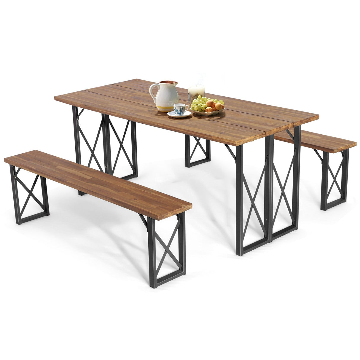 Juego de mesa de comedor para patio exterior de 6 personas con orificio para sombrilla de 2 pulgadas