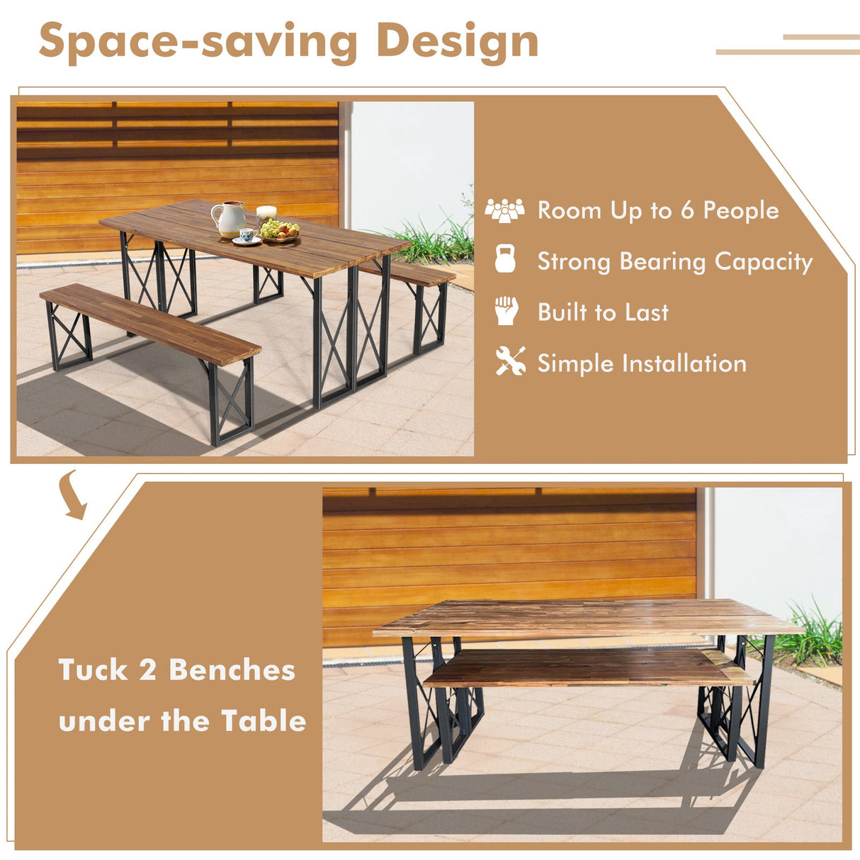 Juego de mesa de comedor para patio exterior de 6 personas con orificio para sombrilla de 2 pulgadas