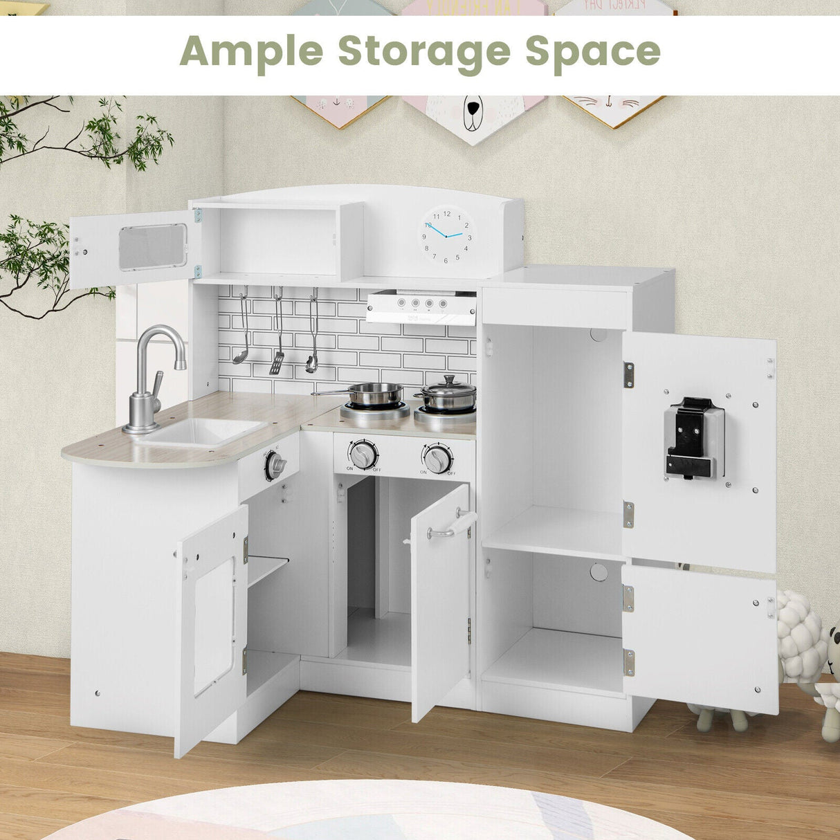 Juego de cocina infantil Conor, juguete de cocina con microondas y horno realistas, color blanco