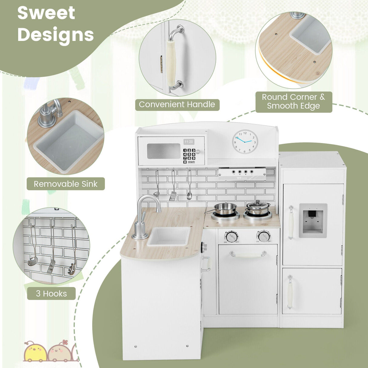 Juego de cocina infantil Conor, juguete de cocina con microondas y horno realistas, color blanco