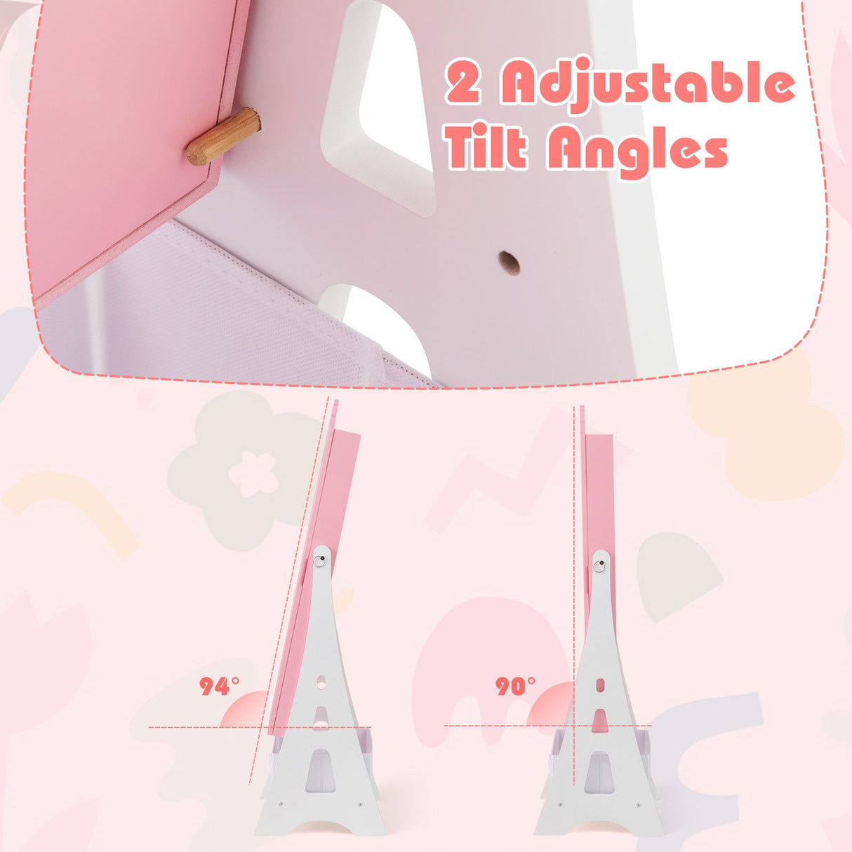 Kids Jewelry Cabinet with Full-Length Mirror and Foldable Drawer-Pink