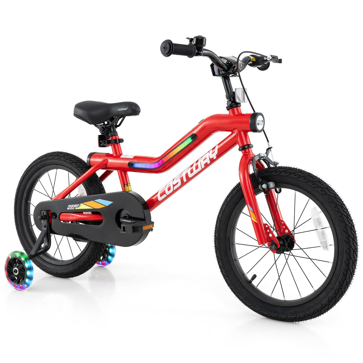 Bicicleta infantil de 18 pulgadas con luces LED, de acero al carbono ajustable para niños de 4 a 8 años - 18 pulgadas