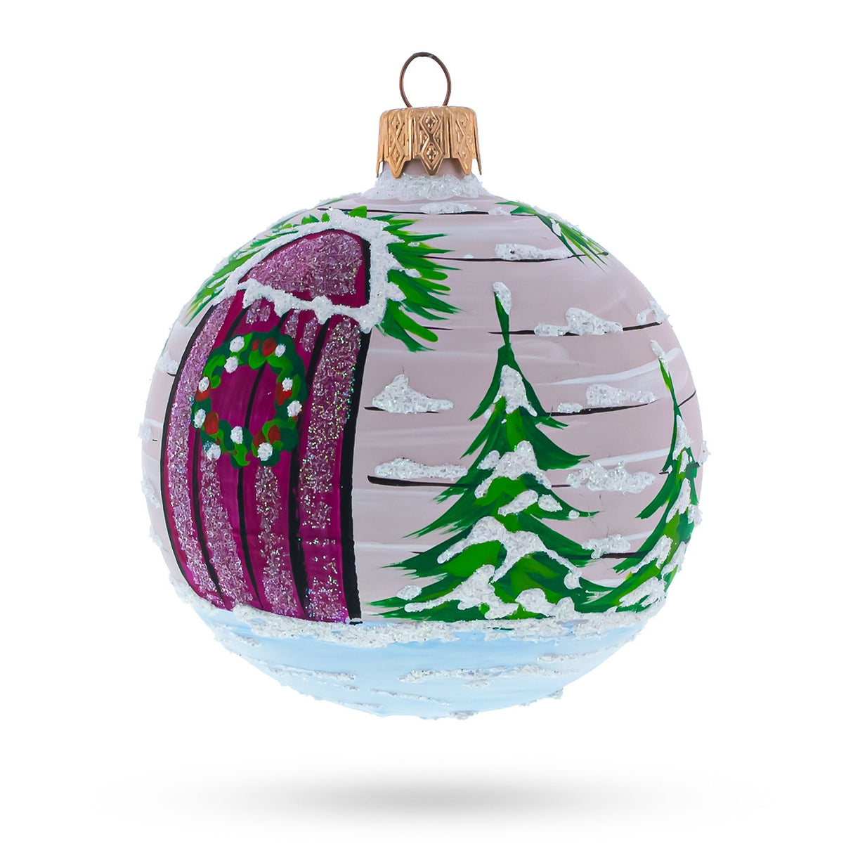 Santa Peeking Through House Window Glass Ball Christmas Ornament 3.25 Inches
