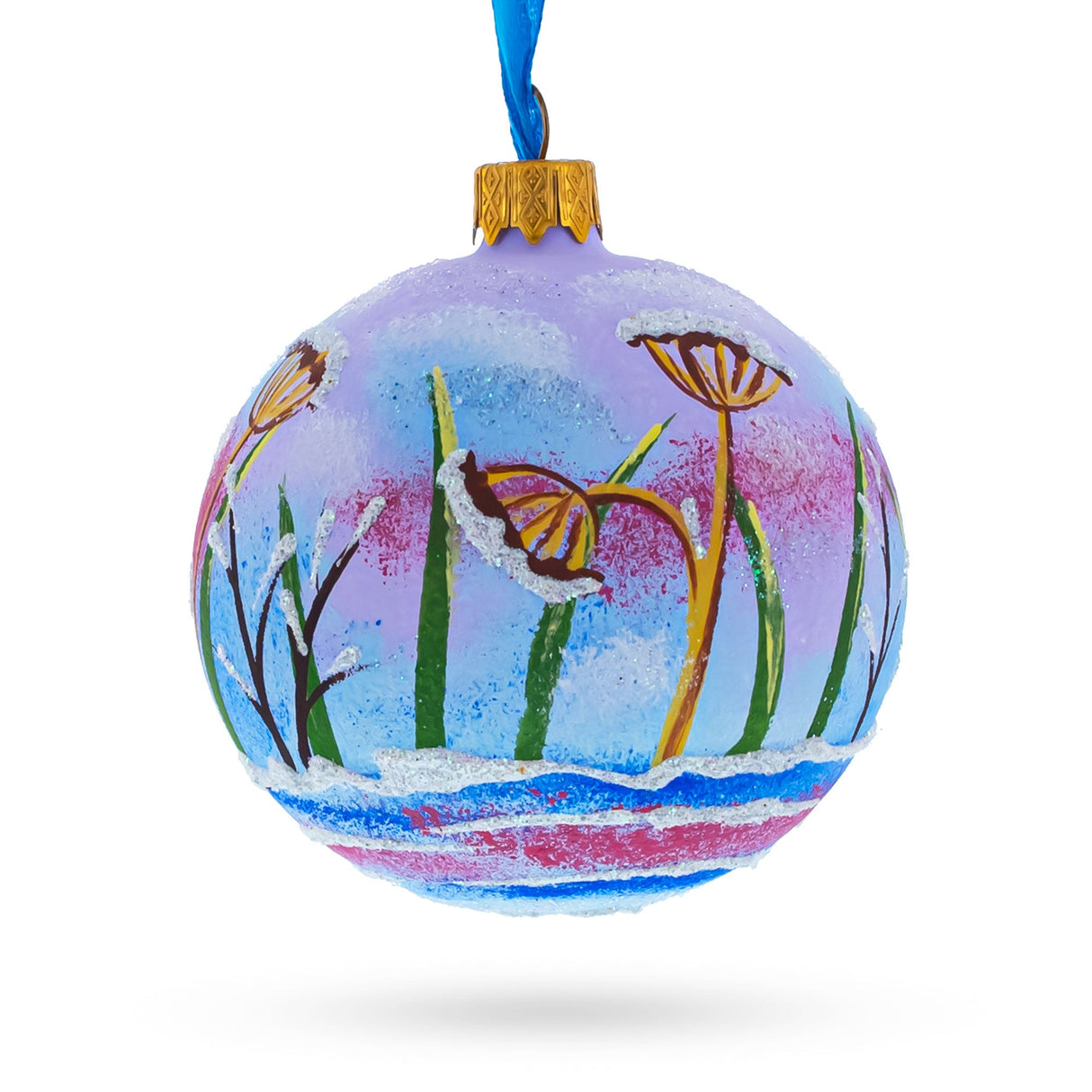 Charming Bunny Rabbit and Bird Whimsical Glass Ball Christmas Ornament 3.25 Inches