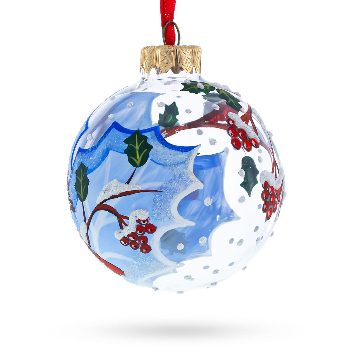 Cardinal Winter Scene Glass Ball Christmas Ornament 3.25 Inches