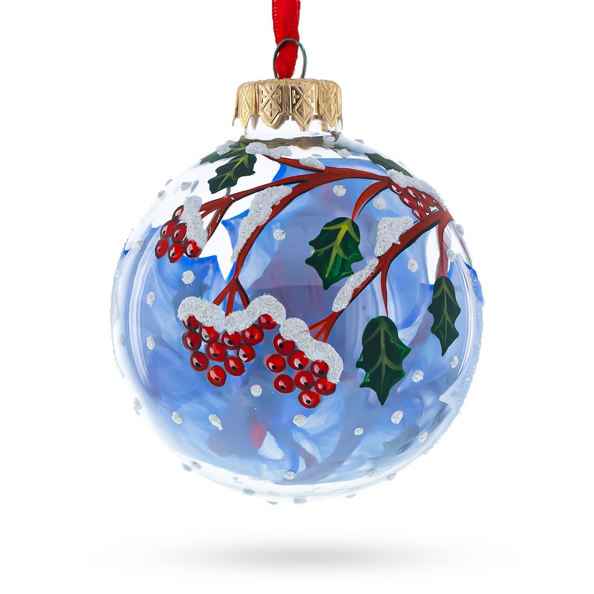 Cardinal Winter Scene Glass Ball Christmas Ornament 3.25 Inches