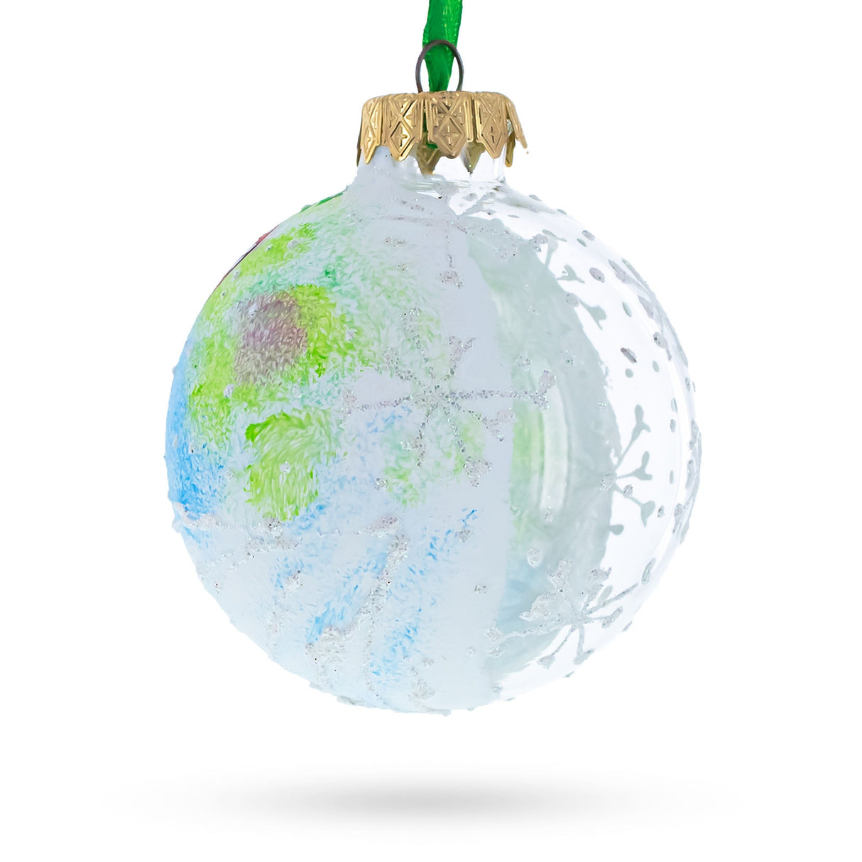 Girl with Candy Cane Glass Ball Christmas Ornament 3.25 Inches