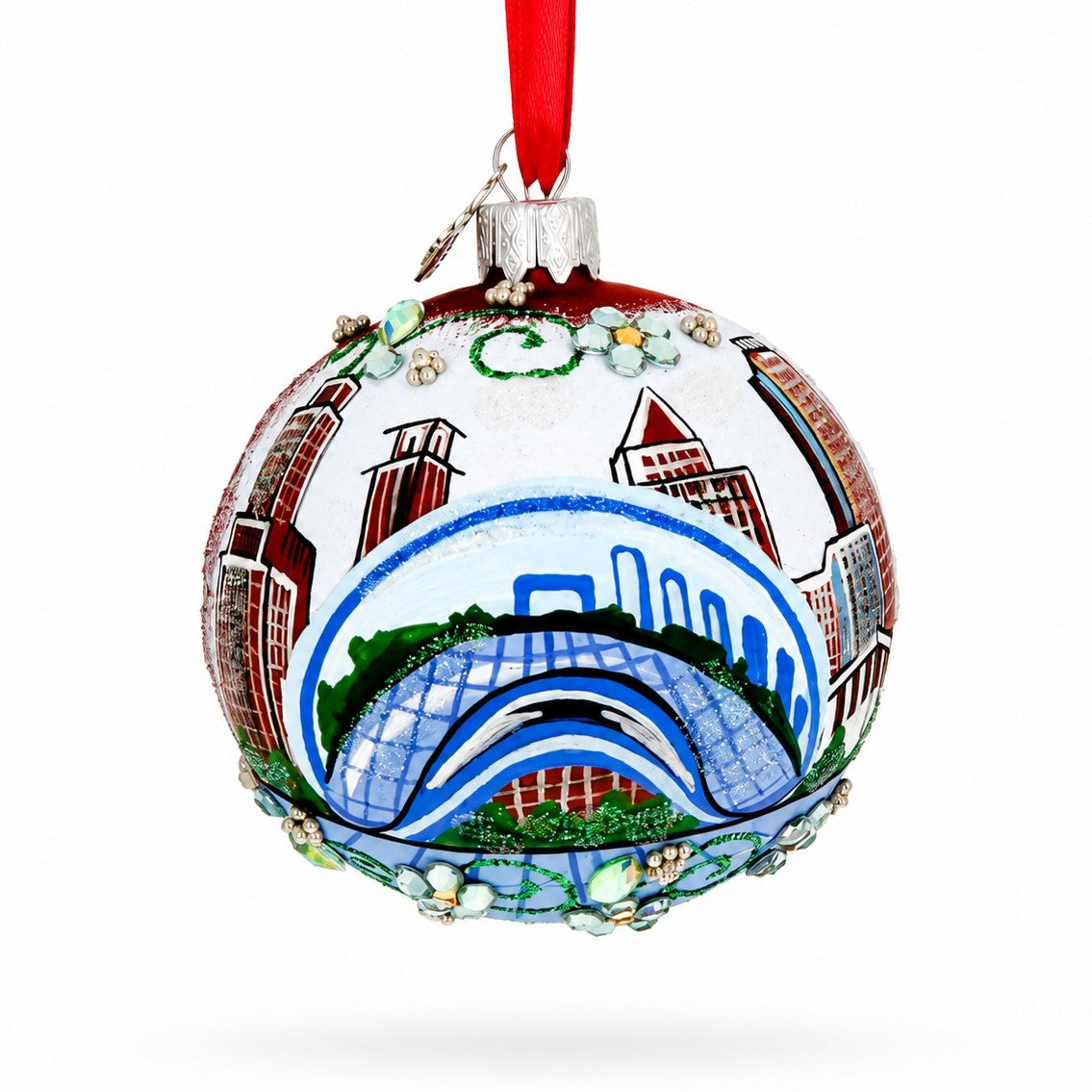 Chicago Cityscape Reflections Glass Ball Christmas Ornament 3.25 Inches