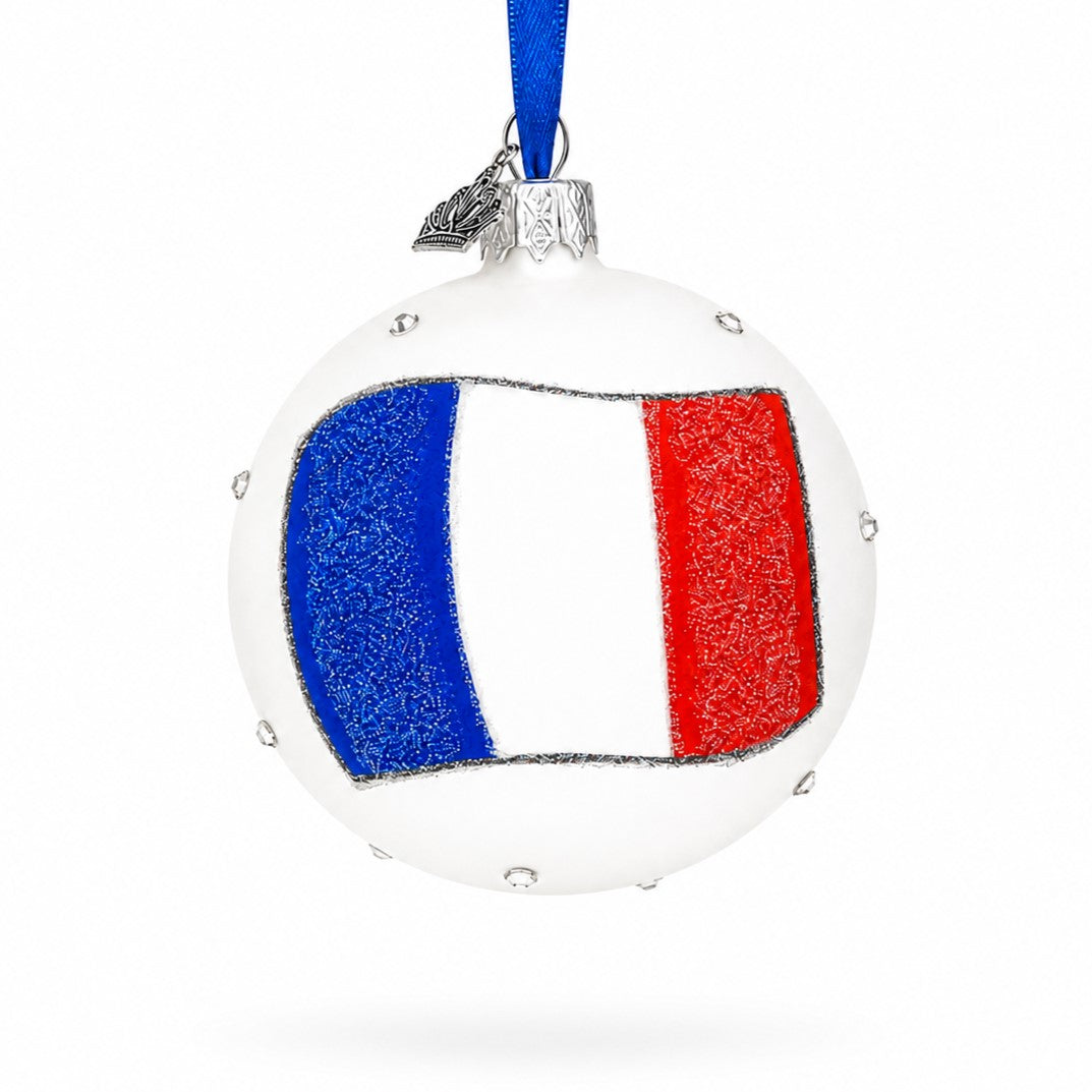 Flag of France Glass Ball Christmas Ornament 3.25 Inches