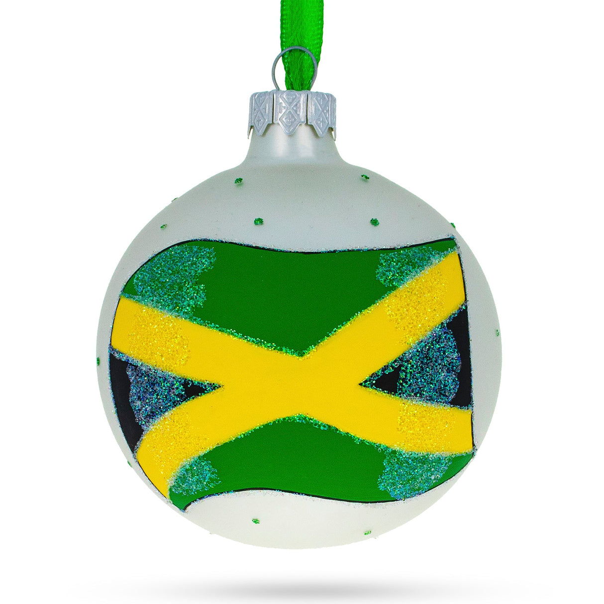 Flag of Jamaica Glass Ball Christmas Ornament 3.25 Inches