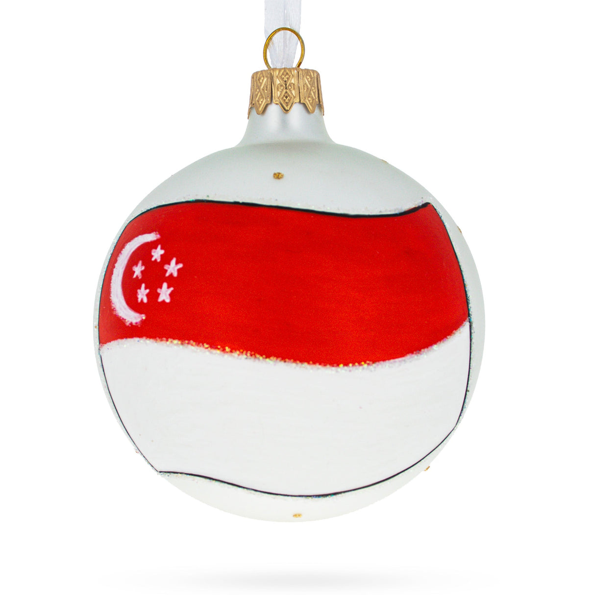 Flag of Singapore Glass Ball Christmas Ornament 3.25 Inches