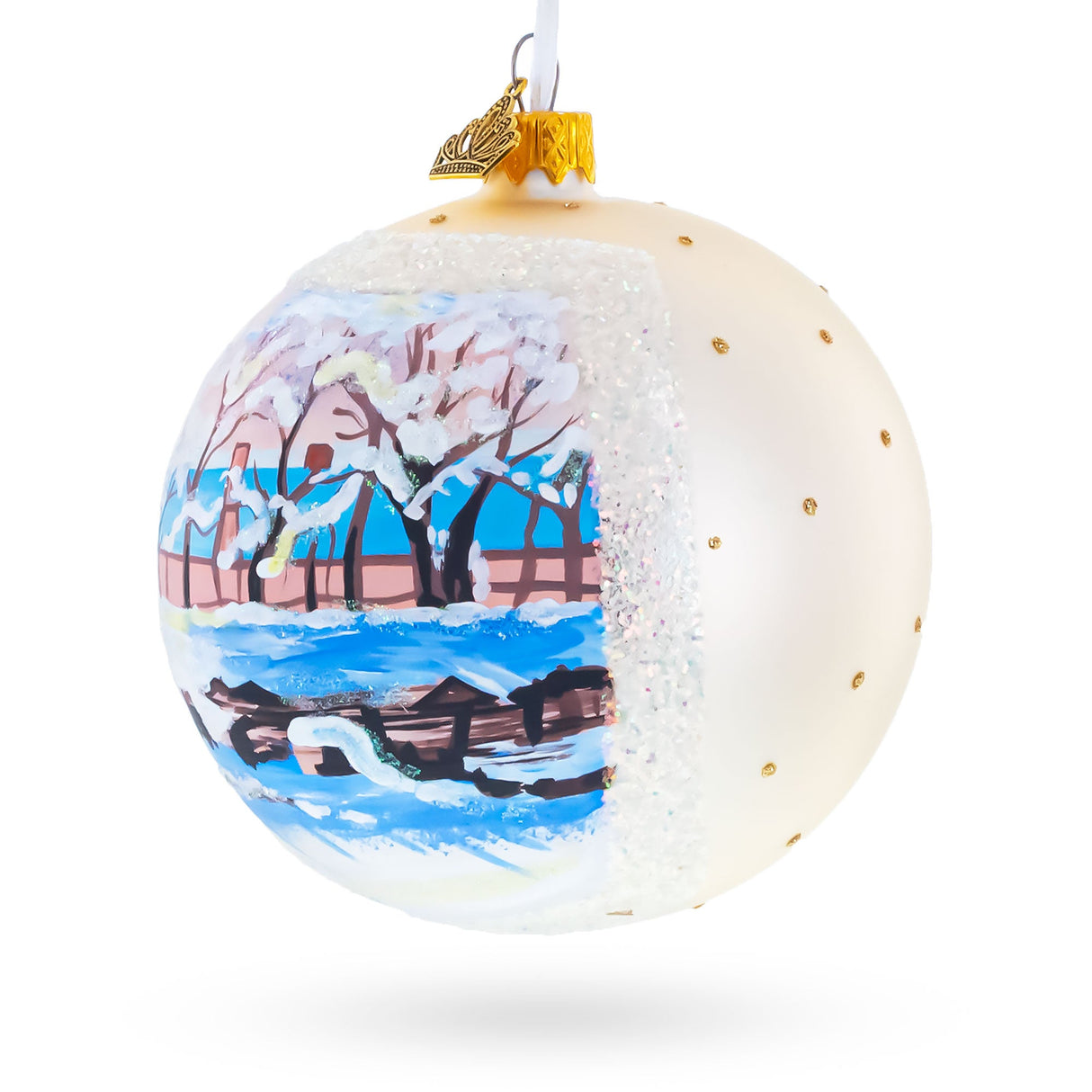 1869 'The Magpie' by Claude Oscar Monet Glass Ball Christmas Ornament 4 Inches