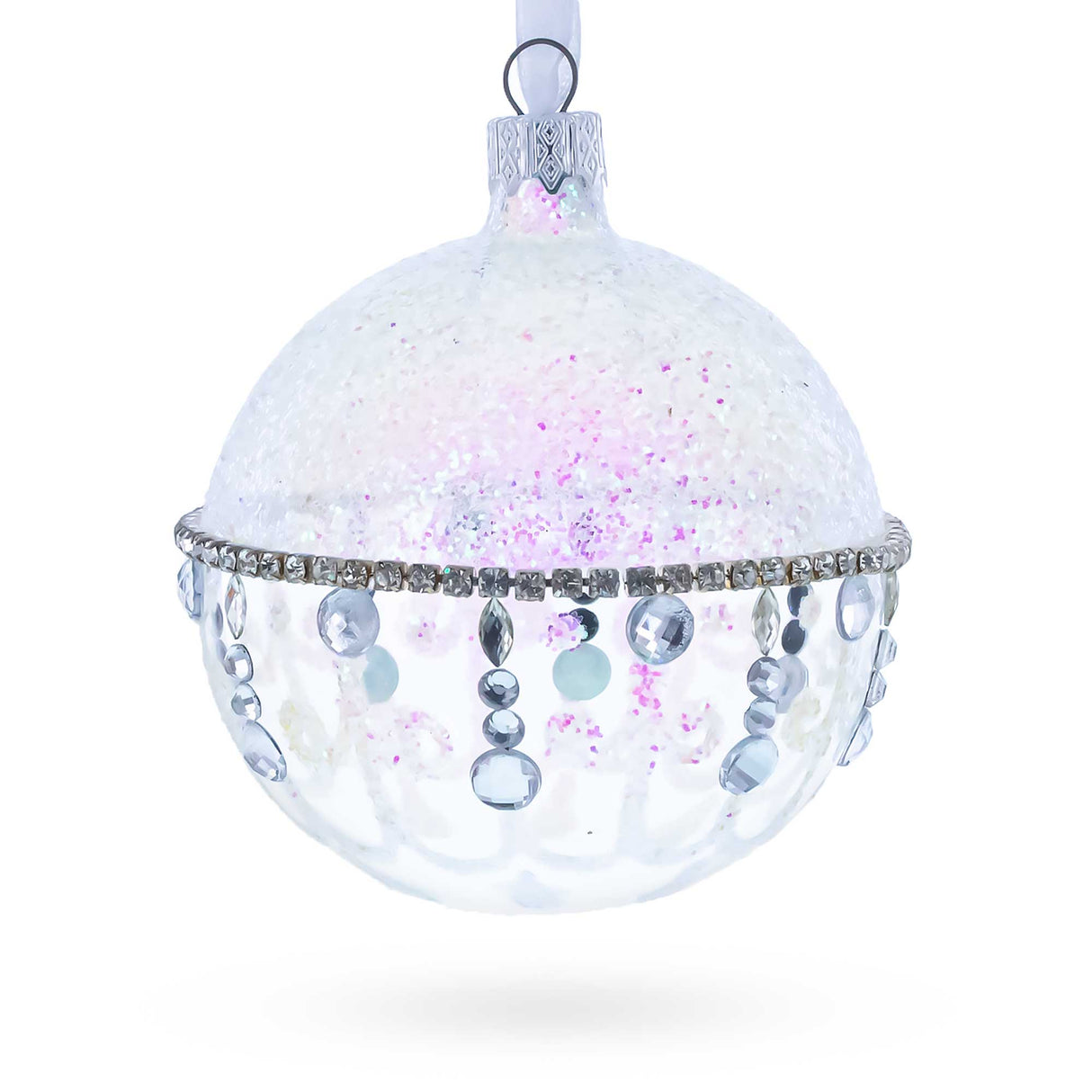 Diamond Chandelier on a Crystal Clear Glass Ball Christmas Ornament 3.25 Inches