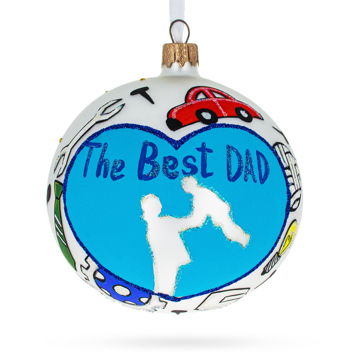 Father's Day 'The Best Dad' Glass Ball Christmas Ornament 4 Inches