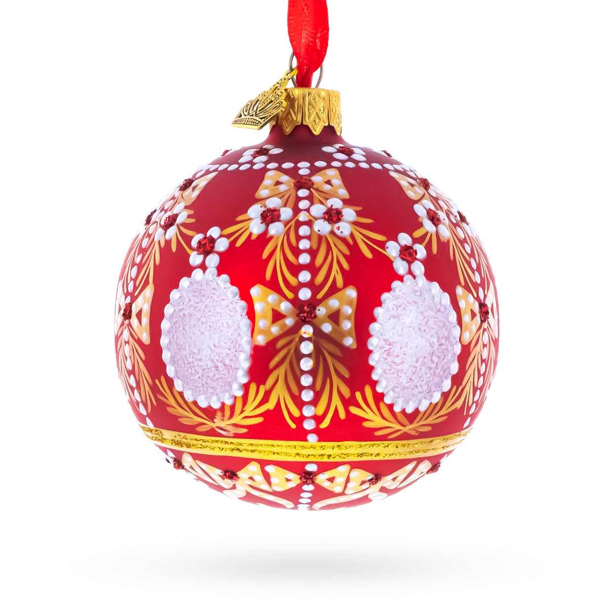 1908 Alexander Palace Royal Red Glass Ball Christmas Ornament 3.25 Inches