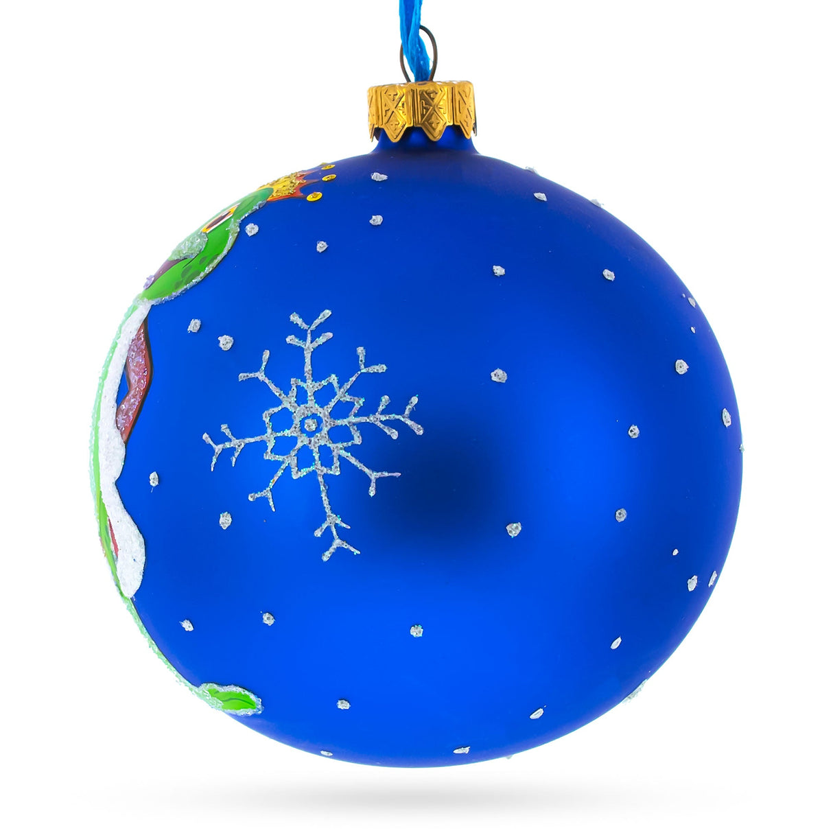 The Frog King Crowned in Splendor Hand-Glass Ball Christmas Ornament 4 Inches