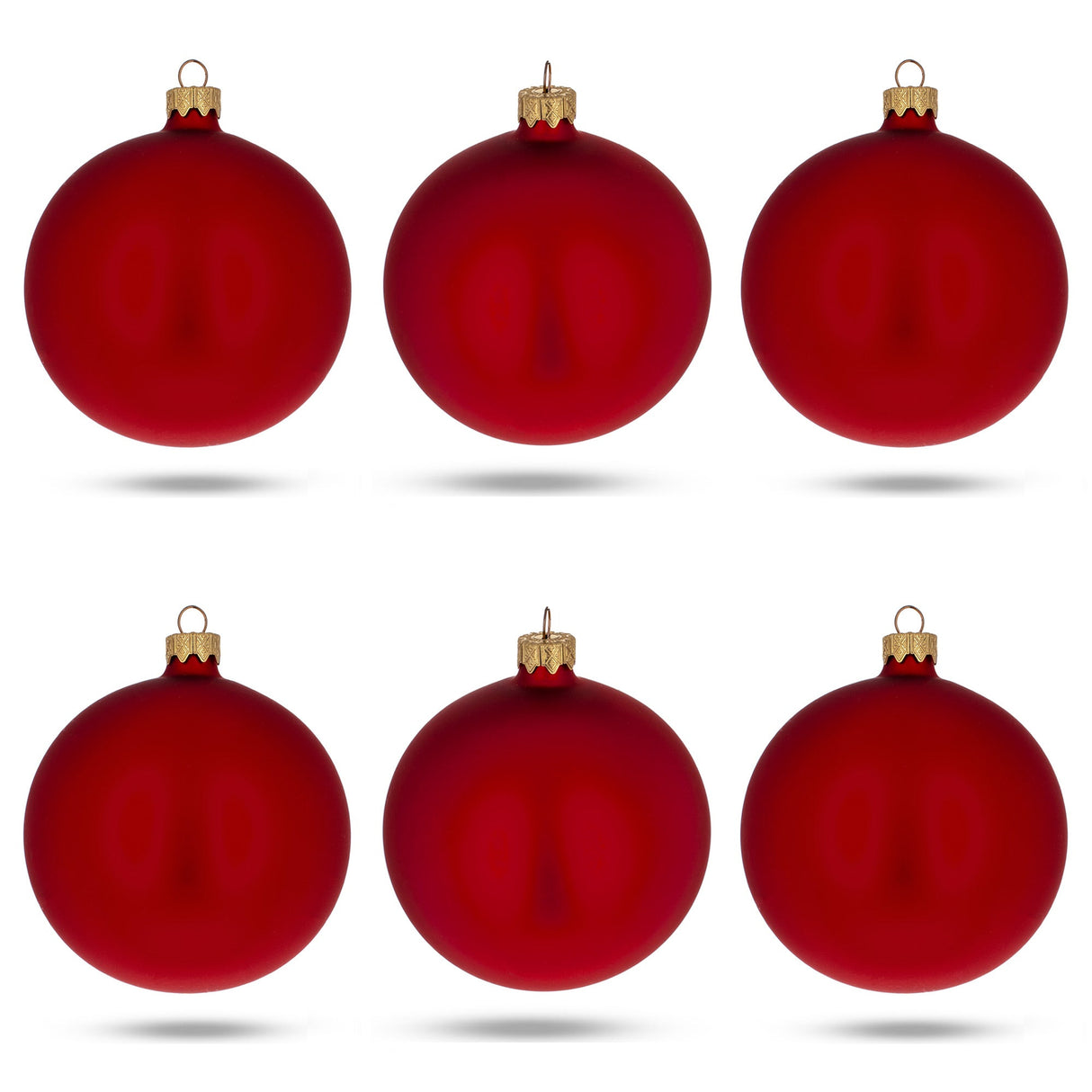 Set of 6 Matte Red Glass Ball Christmas Ornaments 3.25 Inches