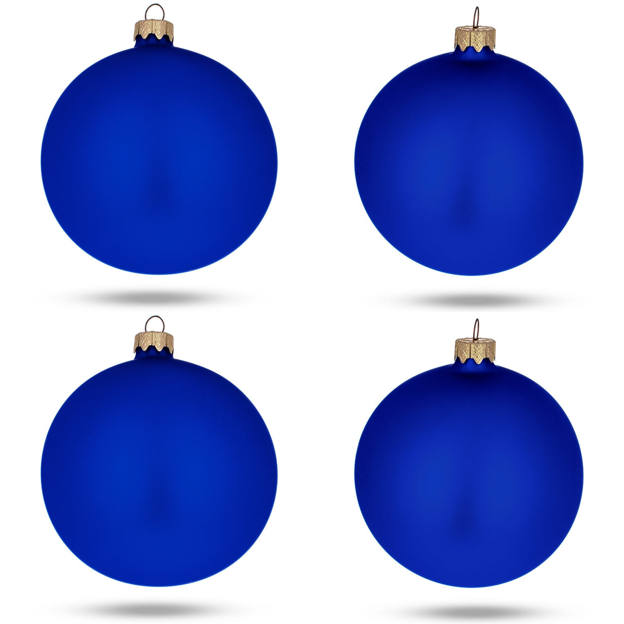 Set Of 4 Matte Blue Glass Ball Christmas Ornaments 4 Inches