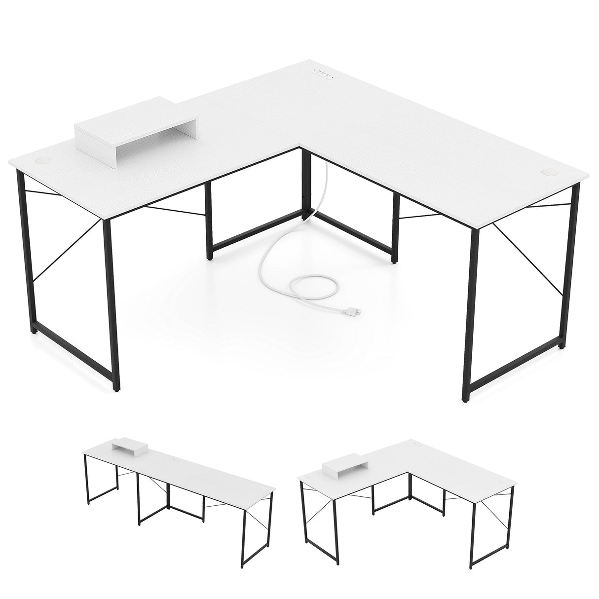 Escritorio de computadora reversible en forma de L de 95 pulgadas para 2 personas con soporte para monitor