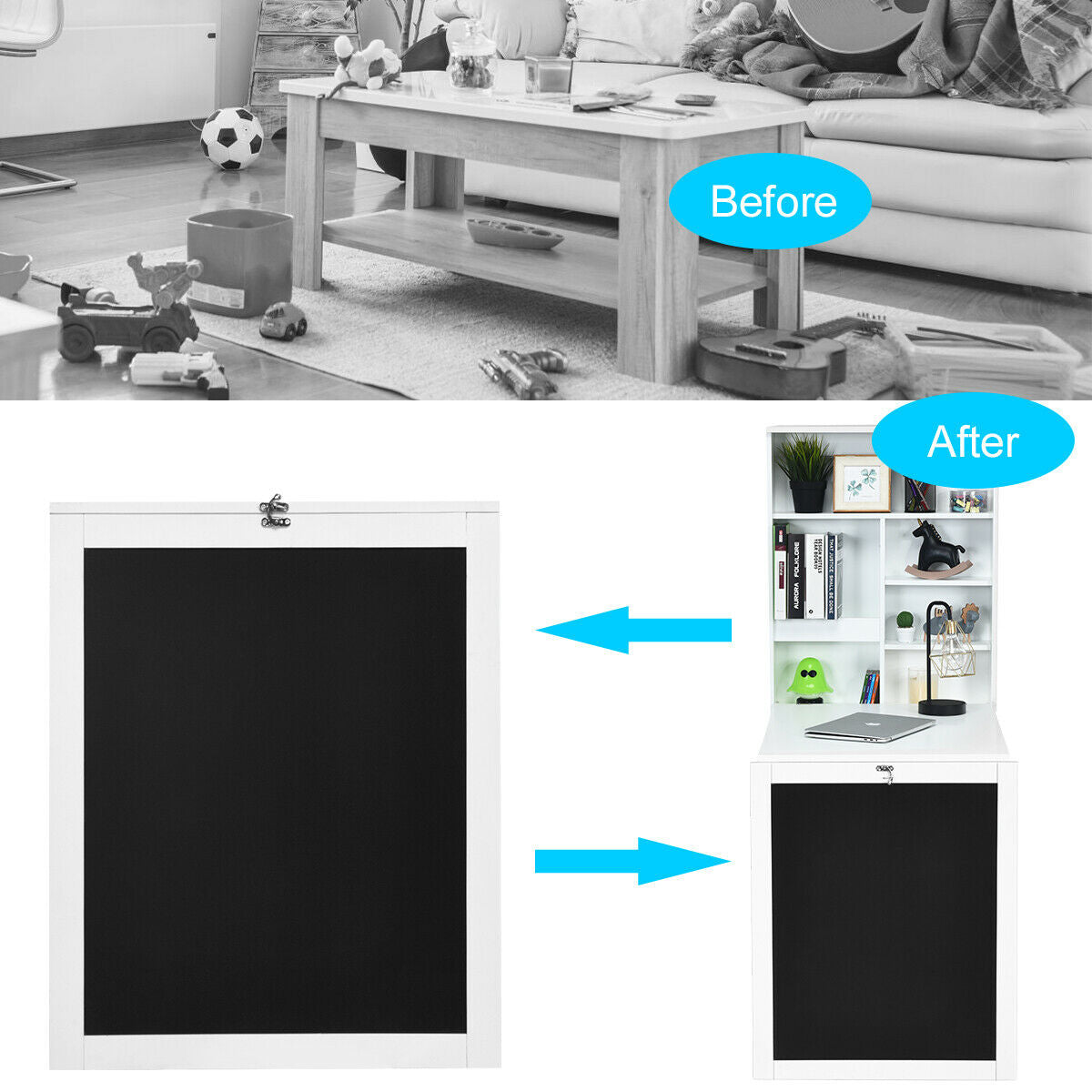 Mesa plegable de pared con pizarra